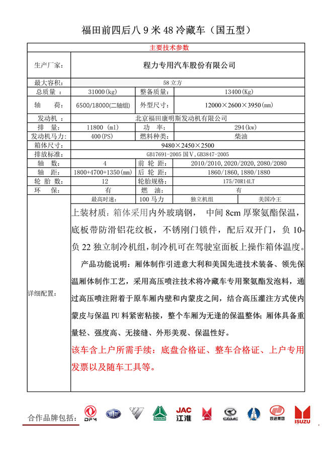 福田前四后八9米48冷藏車(圖1)